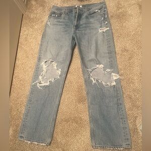 Agolde Women's High Rise Light Blue Distressed Jeans